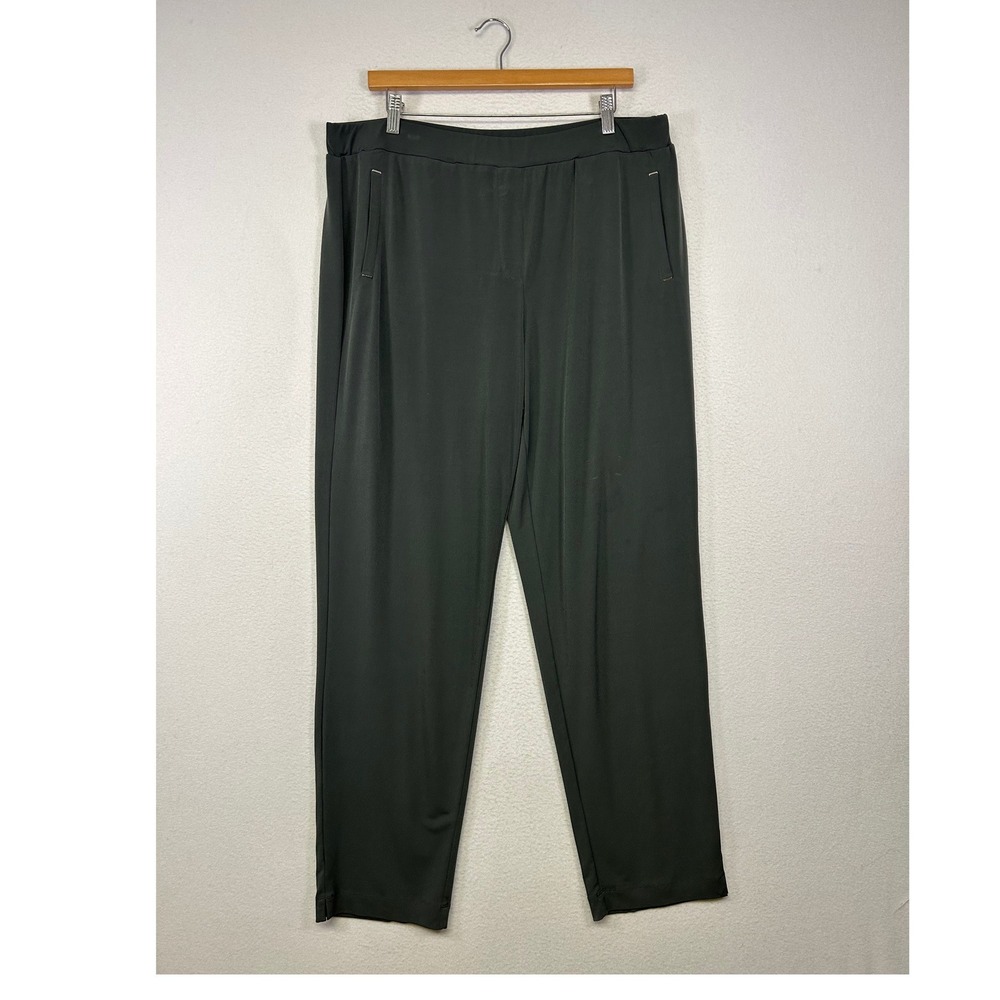 Professional Susan Graver Womens LG Grey Pull On Straight Leg Trousers Pockets
